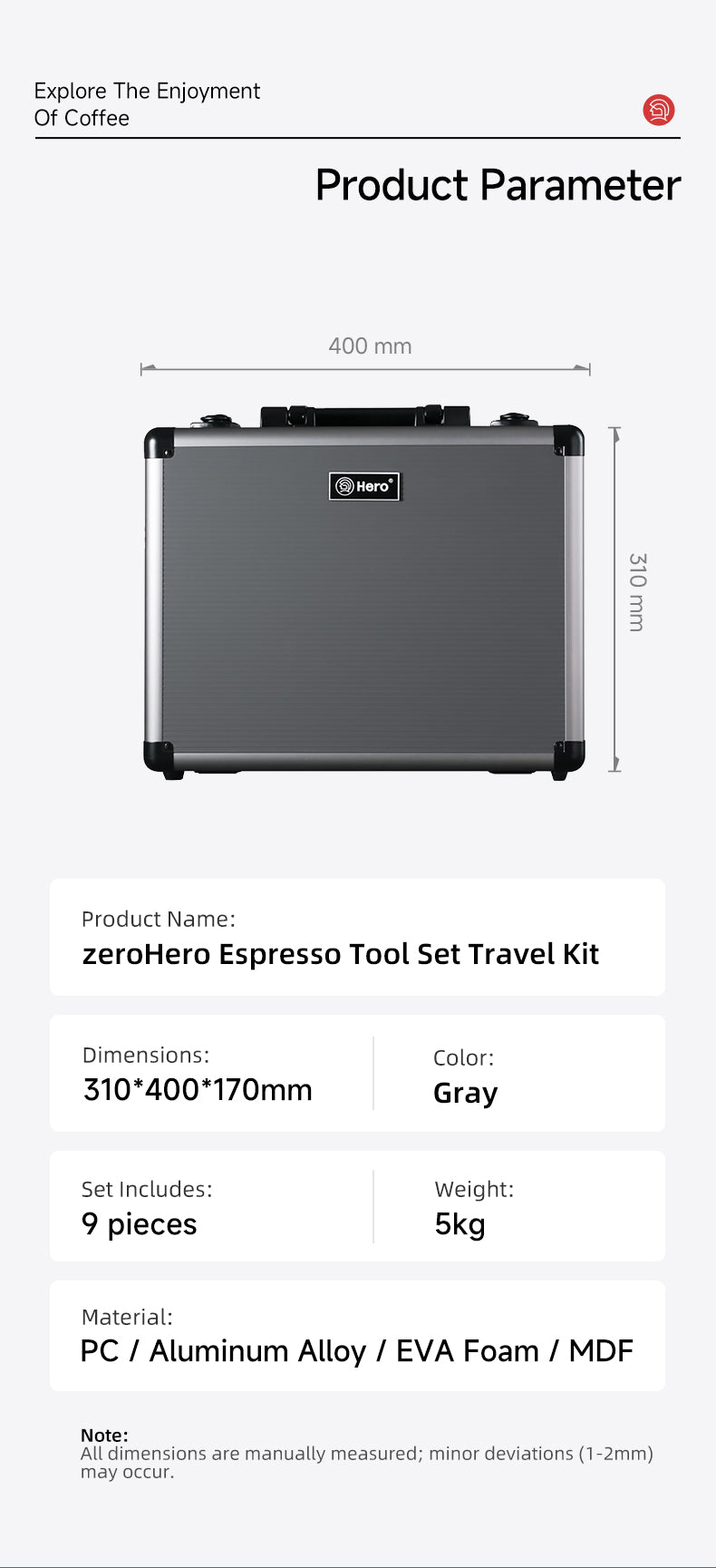 zeroHero Espresso Coffee Tools Briefcase 9-Piece Gift Set